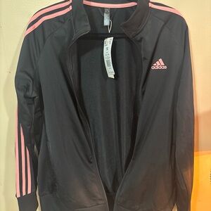 adidas Black Bomber Jacket with Pink Stripes
